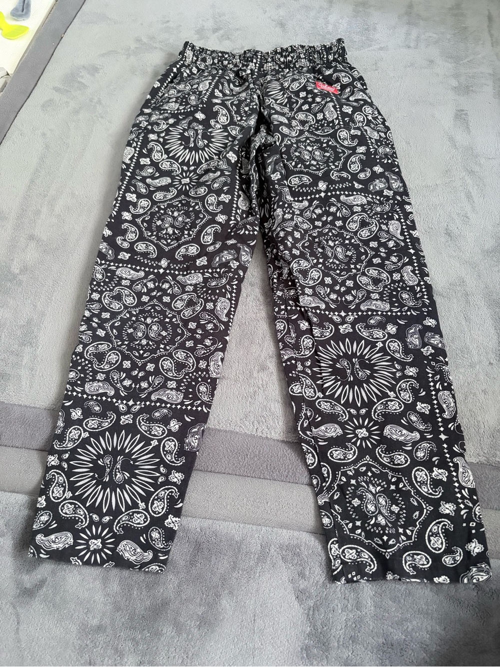 Cookman Black White Bandana Paisley Print Chef Pants Streetwear Size M